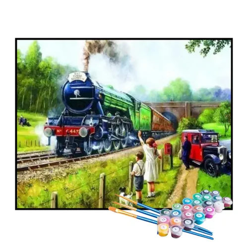 Kit de Pintura Numerada - Família Embarcando em um Passeio de Trem
