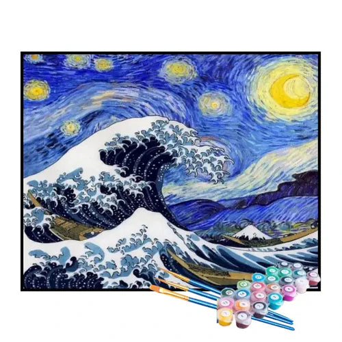 Kit de Pintura Numerada - O Mar e a Noite Estrelada de Van Gogh