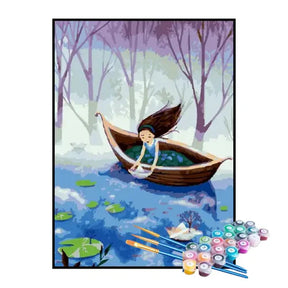 Kit de Pintura Numerada - Menina Navegando no Rio