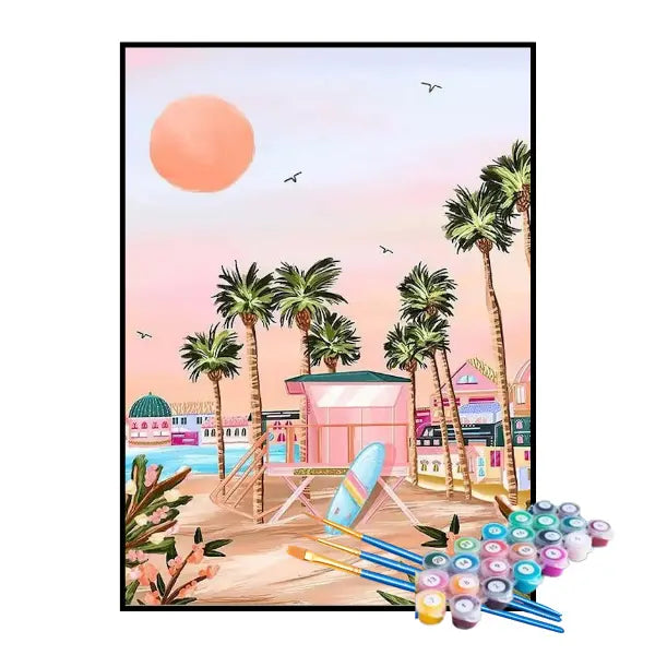 Kit de Pintura Numerada - Praia Rosa