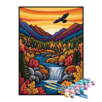 Kit de Pintura Numerada - Floresta com Cachoeira Colorida