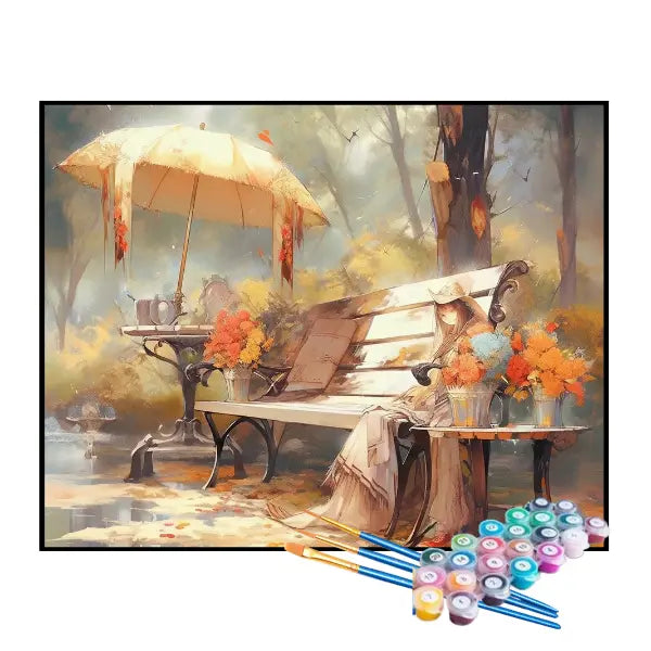 Kit de Pintura Numerada - Banco e Flores no Jardim