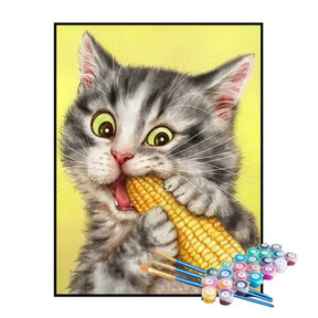Kit de Pintura Numerada - Gatinho comendo Milho