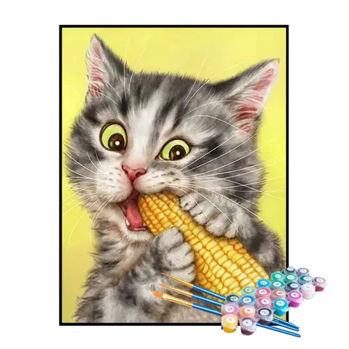 Kit de Pintura Numerada - Gatinho comendo Milho