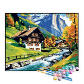 Kit de Pintura Numerada - Casas à Beira do Riacho Além da Montanha