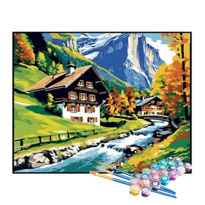 Kit de Pintura Numerada - Casas à Beira do Riacho Além da Montanha