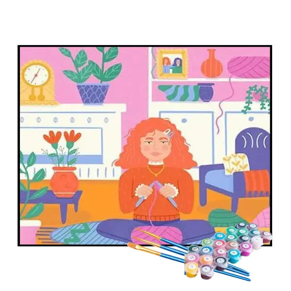 Kit de Pintura Numerada - Menina Tricotando