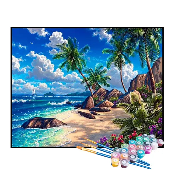Kit de Pintura Numerada - Praia Paradisíaca da Paz