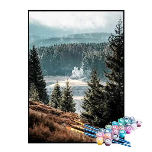 Kit de Pintura Numerada - Floresta sob o Penhasco