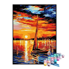 Kit de Pintura Numerada - Barco ao Pôr do Sol