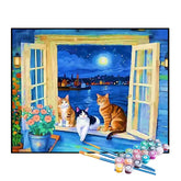 Kit de Pintura Numerada - Três Gatos na Janela