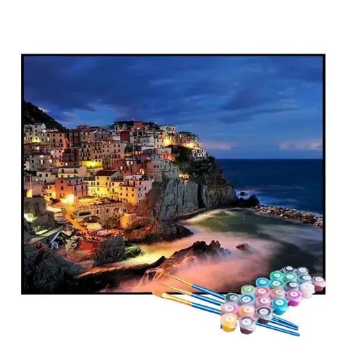Kit de Pintura Numerada - Cidade ao Pé da Montanha