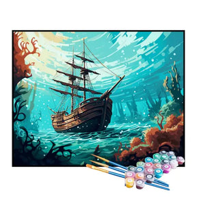 Kit de Pintura Numerada - O Navio no Fundo do Mar