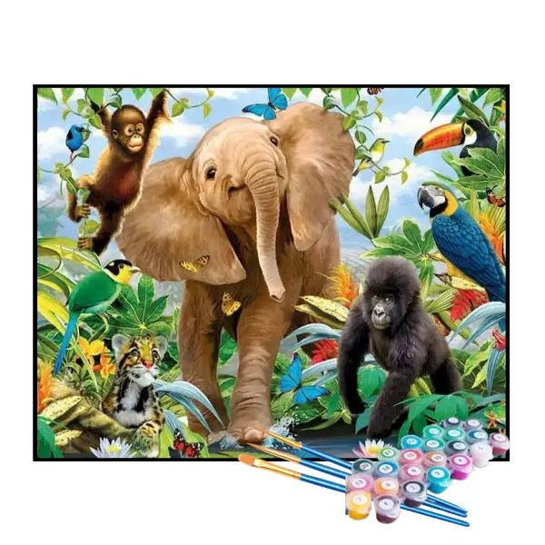 Kit de Pintura Numerada - Animais da Selva Brincando
