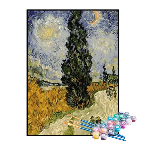 Kit de Pintura Numerada - Estrada com Ciprestes de Van Gogh