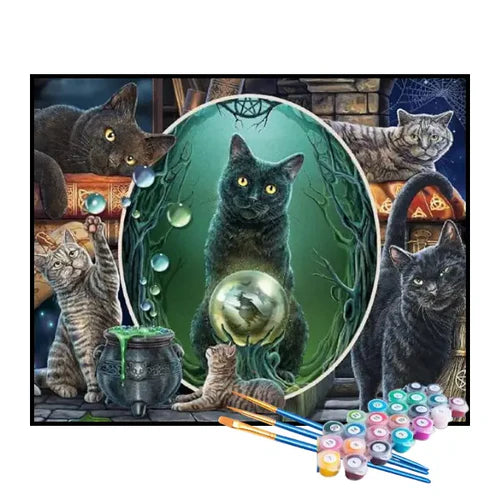 Kit de Pintura Numerada - Gato Preto Místico