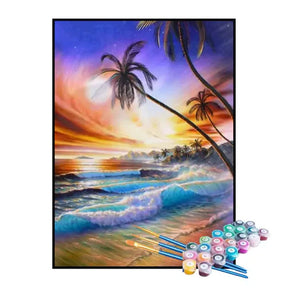 Kit de Pintura Numerada - Ondas do Mar sob Céu Colorido