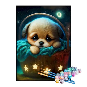 Kit de Pintura Numerada - Pequeno Filhote no Cesto
