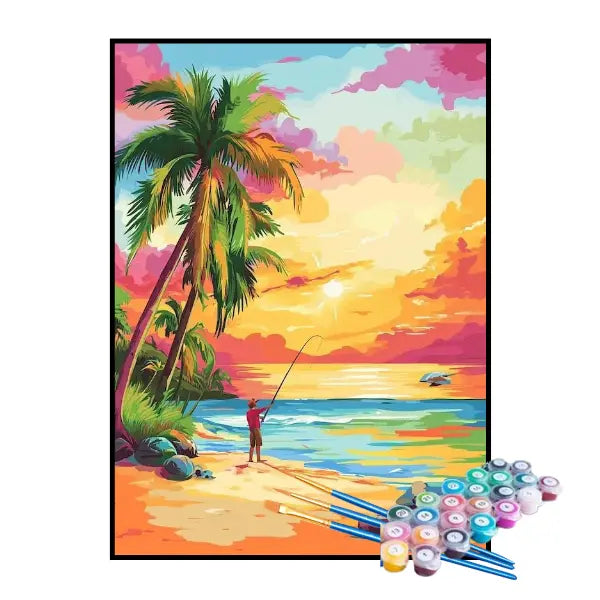 Kit de Pintura Numerada - Pescador na Praia