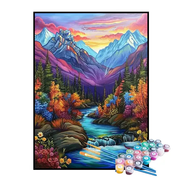 Kit de Pintura Numerada - Floresta e Montanhas Coloridas