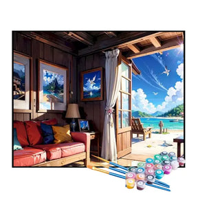 Kit de Pintura Numerada - Casa Litorânea à Beira-Mar