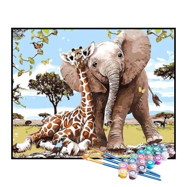 Kit de Pintura Numerada - Girafa e Elefante