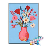 Kit de Pintura Numerada - Vaso de Flores Sobre Fundo Azul