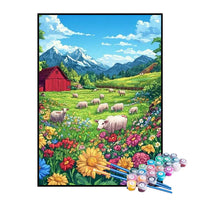 Kit de Pintura Numerada - Rebanho de Ovelhas na Fazenda