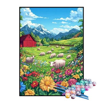 Kit de Pintura Numerada - Rebanho de Ovelhas na Fazenda