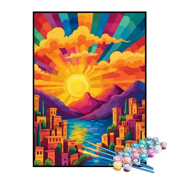 Kit de Pintura Numerada - Sol Colorindo a Cidade 1