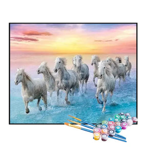 Kit de Pintura Numerada - Cavaleiros Galopando no Mar