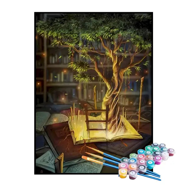 Kit de Pintura Numerada - Árvore Surgindo da Leitura