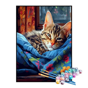 Kit de Pintura Numerada - Gato Dormindo na Cestinha