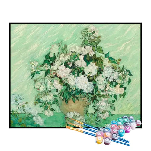 Kit de Pintura Numerada - Vaso com Rosas Cor-de-Rosa de Van Gogh
