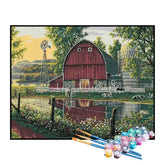 Kit de Pintura Numerada - Celeiro Vermelho na Fazenda