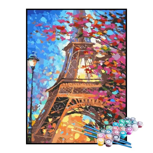 Kit de Pintura Numerada - Torre Eiffel e Pétalas