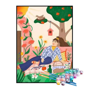 Kit de Pintura Numerada - Menina Descansando no Jardim