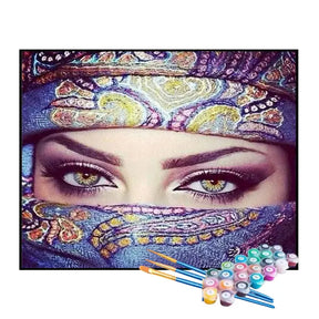 Kit de Pintura Numerada - Mulher de Olhos Claros sob o Véu