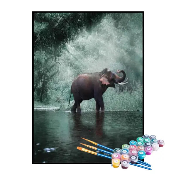 Kit de Pintura Numerada - Elefante Caminhando na Água