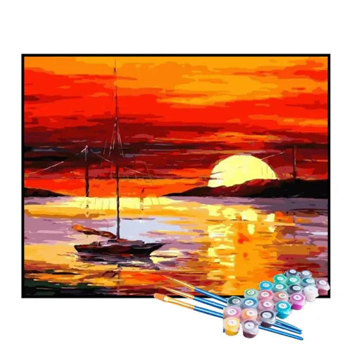 Kit de Pintura Numerada - Espetáculo do Entardecer em Estilo Vintage