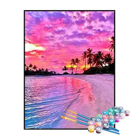 Kit de Pintura Numerada - Praia ao Pôr do Sol