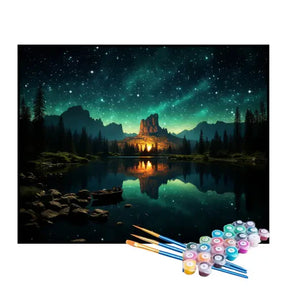 Kit de Pintura Numerada - Fogueira sob a Aurora Boreal