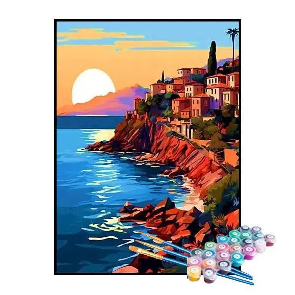 Kit de Pintura Numerada - Pequena Cidade na Costa Litorânea