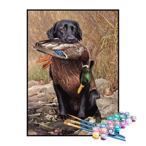 Kit de Pintura Numerada - Cão Caçando um Pato