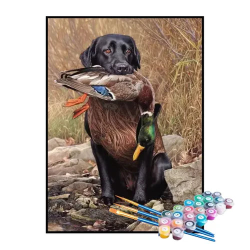 Kit de Pintura Numerada - Cão Caçando um Pato