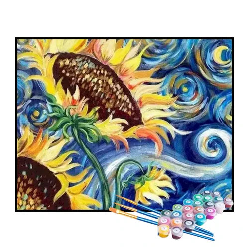 Kit de Pintura Numerada - Girassol na Noite Estrelada