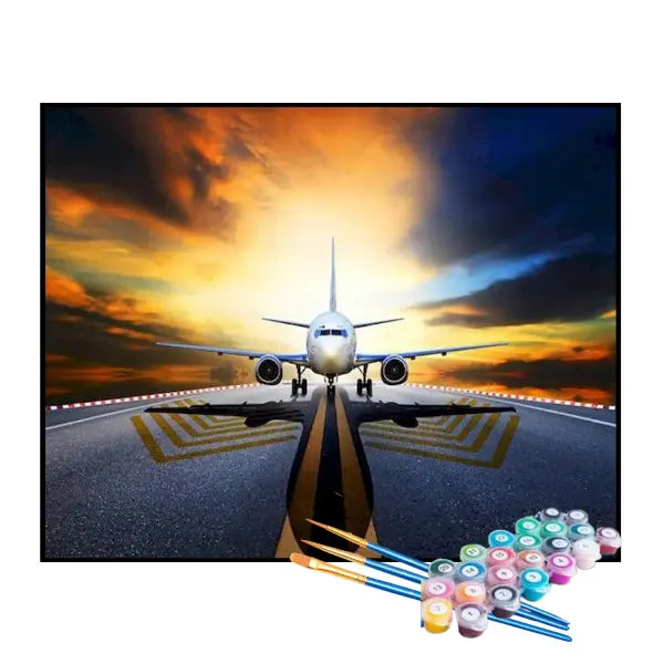 Kit de Pintura Numerada - Avião na Pista de Decolagem