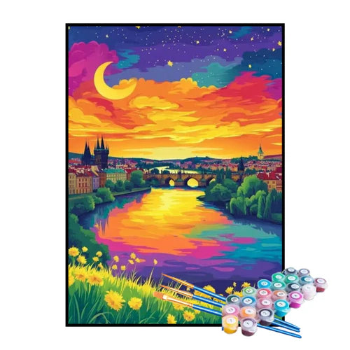 Kit de Pintura Numerada - Pôr do Sol na Cidadela Colorida