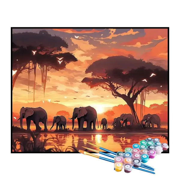 Kit de Pintura Numerada - Manada de Elefantes