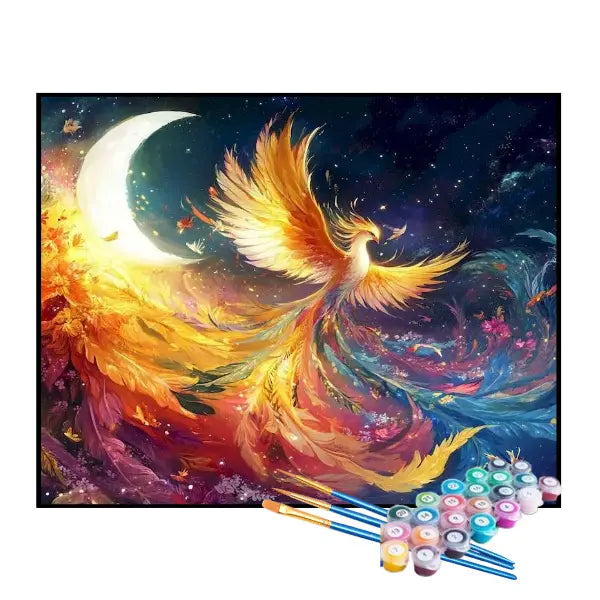 Kit de Pintura Numerada - Fênix Colorido Voando no Céu